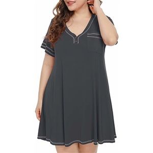 V-Neck Button Short Sleeve Sleepwear Nightgown Nightshirt Pajama Dress